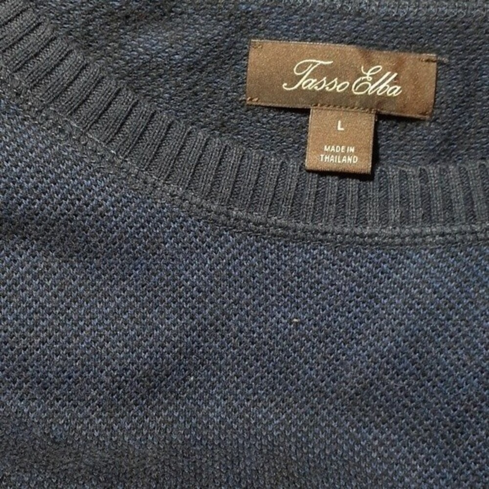 Tasso Elba sweater mens blue black crewneck cotton blend large l cotton blend